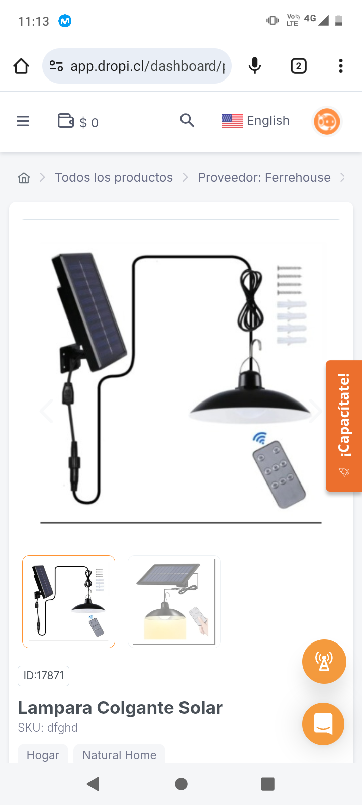 Lampara Colgante Solar