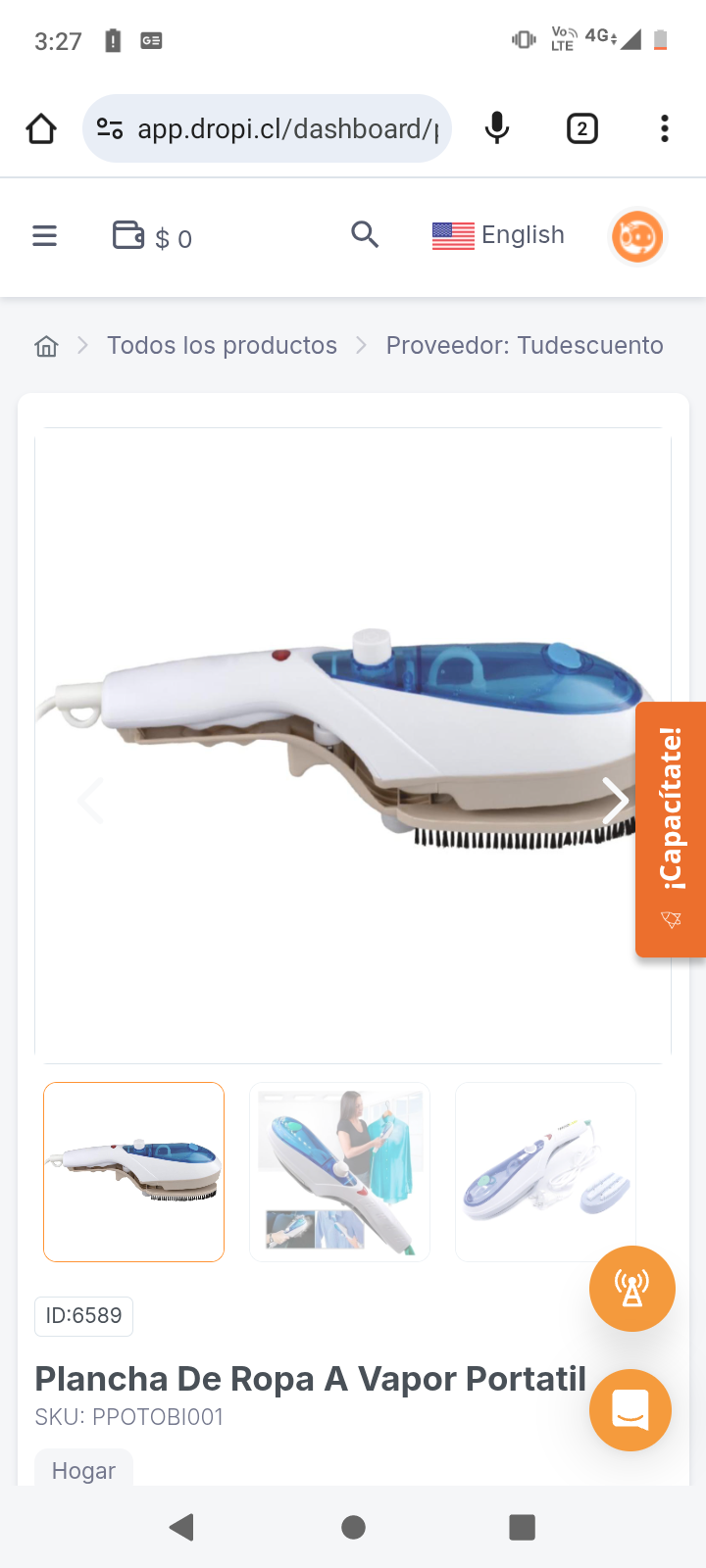 Plancha De Ropa A Vapor Portatil