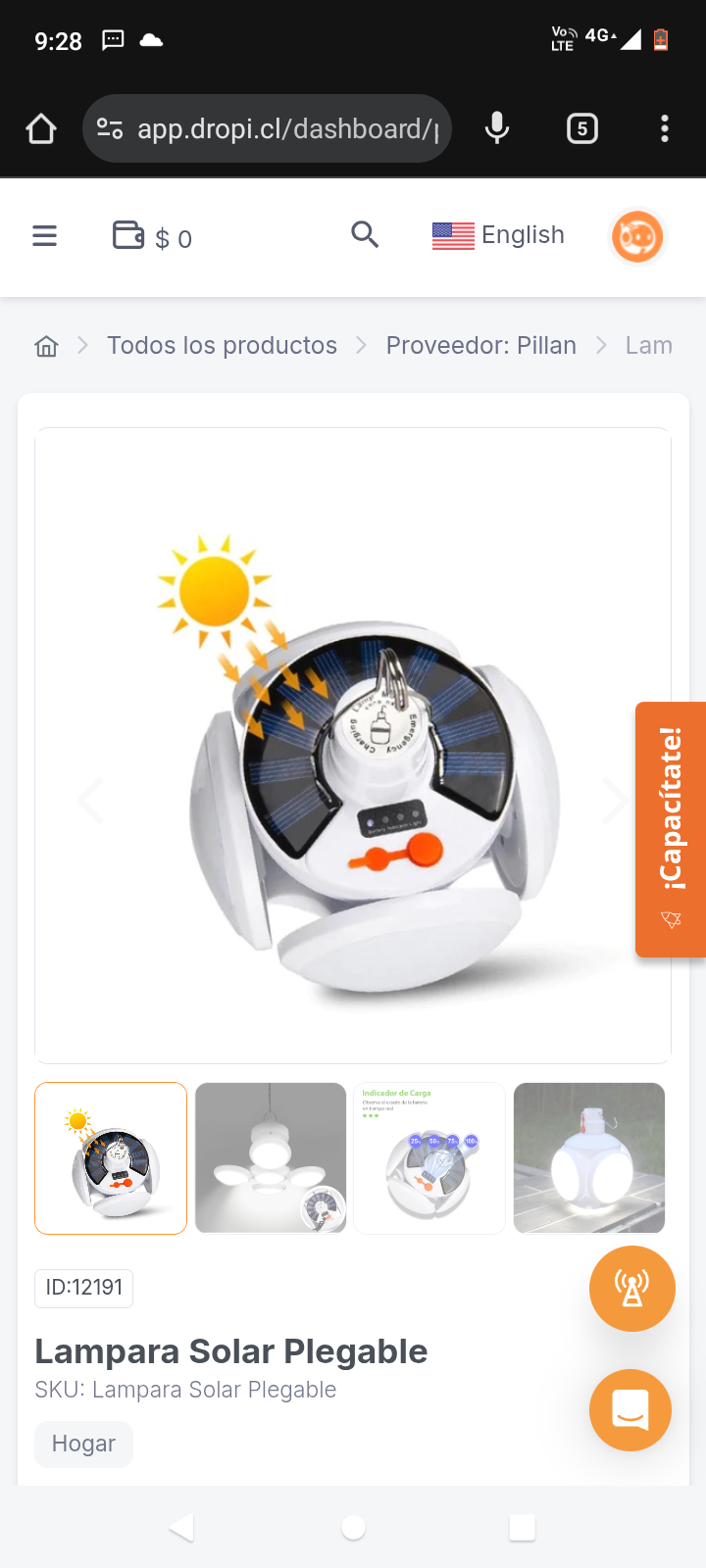 Lampara Solar Plegable