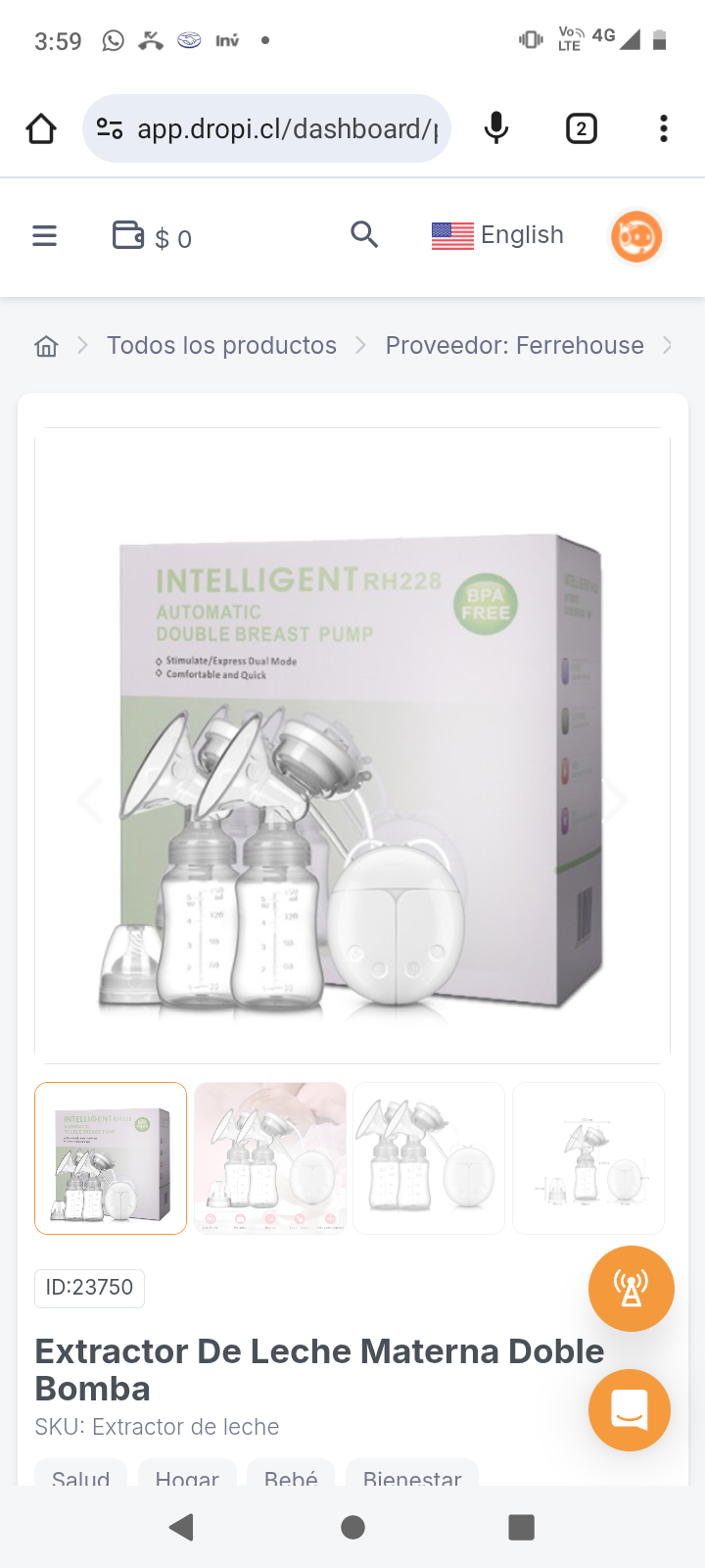 Extractor De Leche Materna Doble Bomba