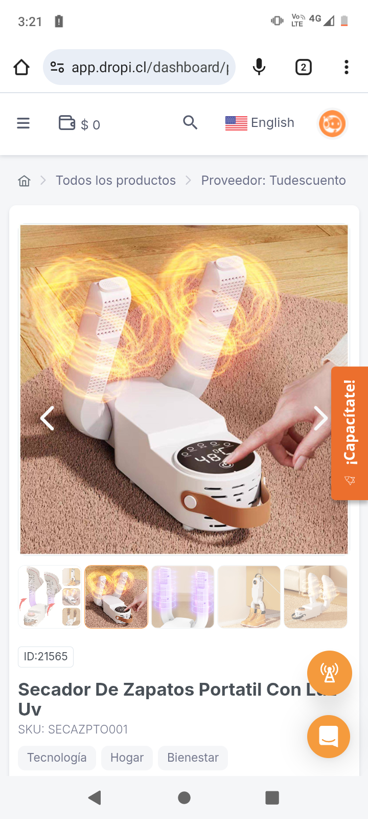 Secador De Zapatos Portatil Con Luz Uv