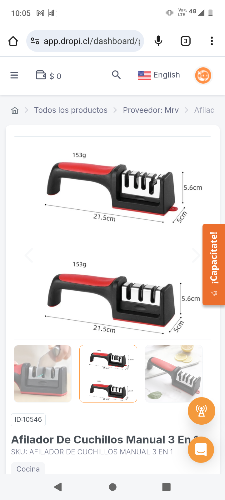 Afilador De Cuchillos Manual 3 En 1