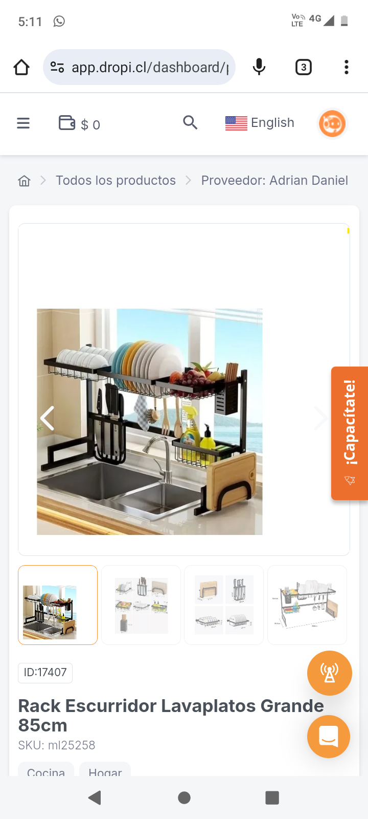 Rack Escurridor Lavaplatos Grande 85cm