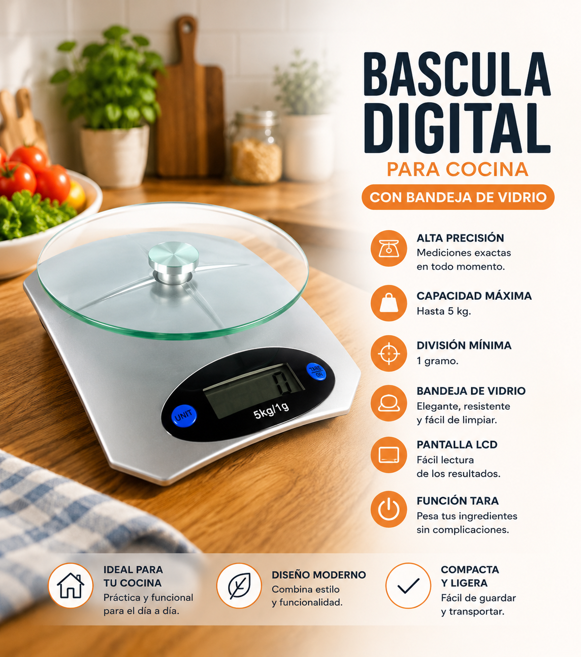Bascula Digital Para Cocina Con Bandeja