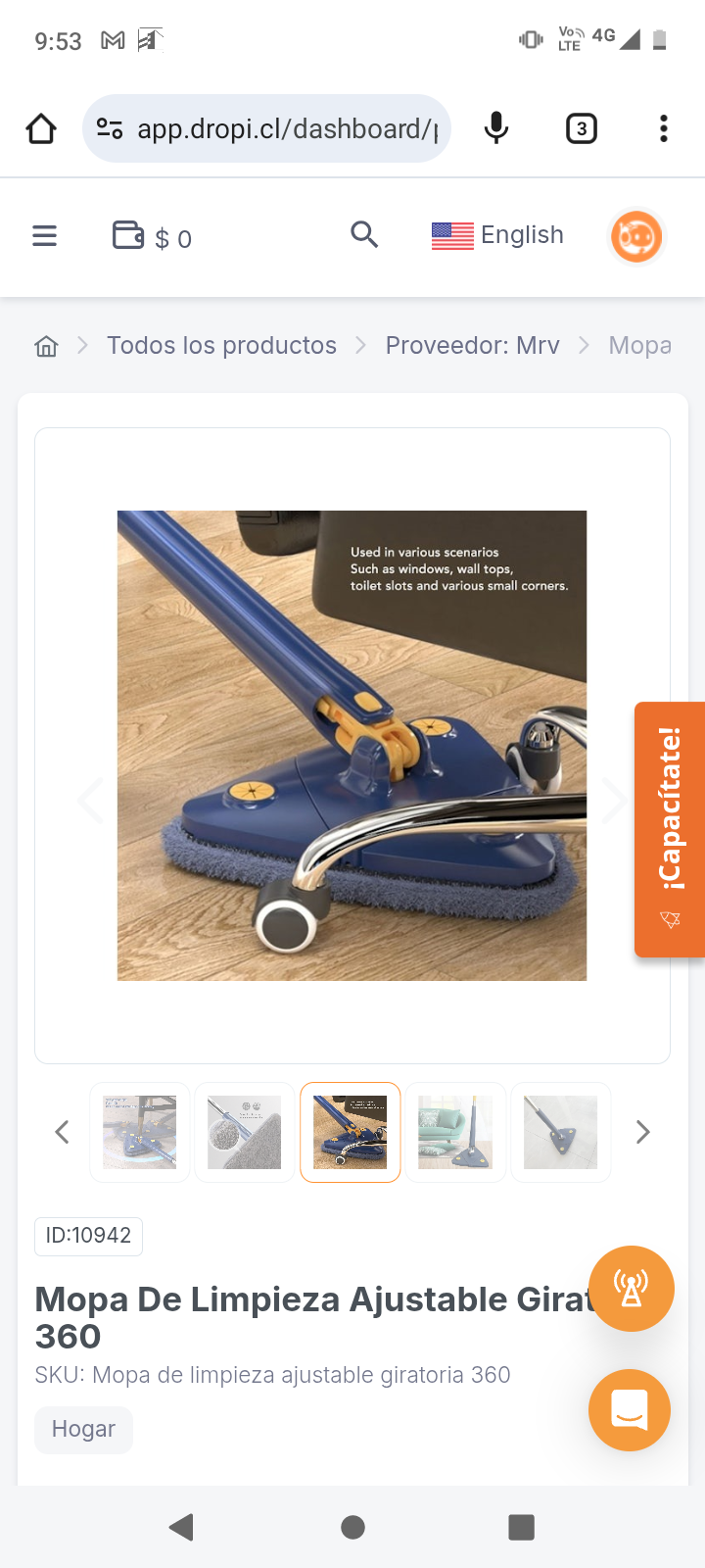 Mopa De Limpieza Ajustable Giratoria 360