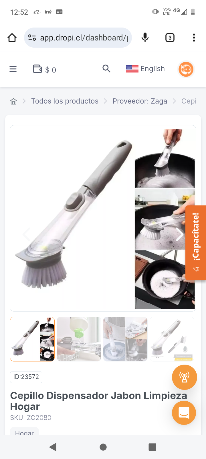 Cepillo Dispensador Jabon Limpieza Hogar