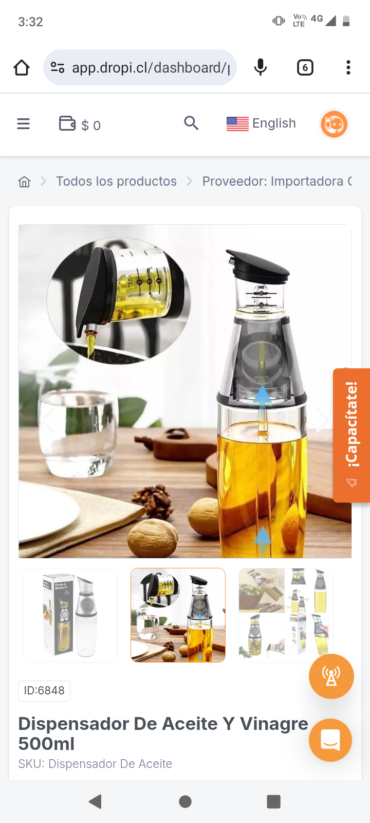 Dispensador De Aceite Y Vinagre 500ml