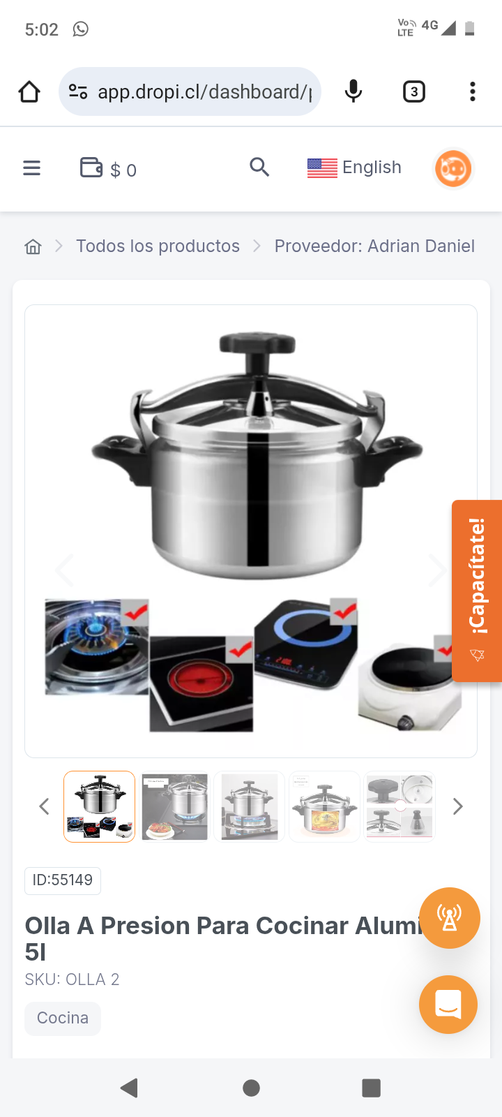 Olla A Presion Para Cocinar Aluminio 5l