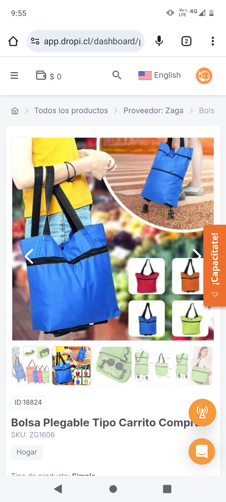 Bolsa Plegable Tipo Carrito Compras