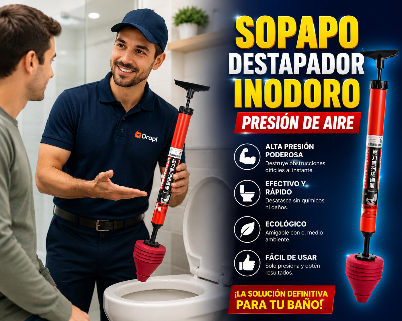 Sopapo Destapador Inodoro Presion Aire