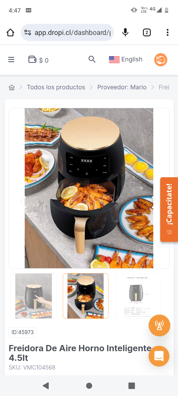 Freidora De Aire Horno Inteligente 4.5lt